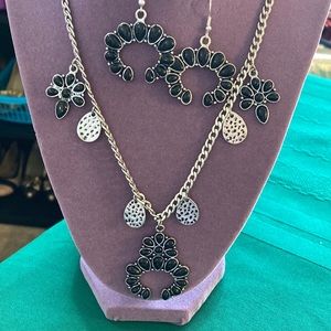 Vintage Sterling Silver Link Chain Necklace & Earring Set